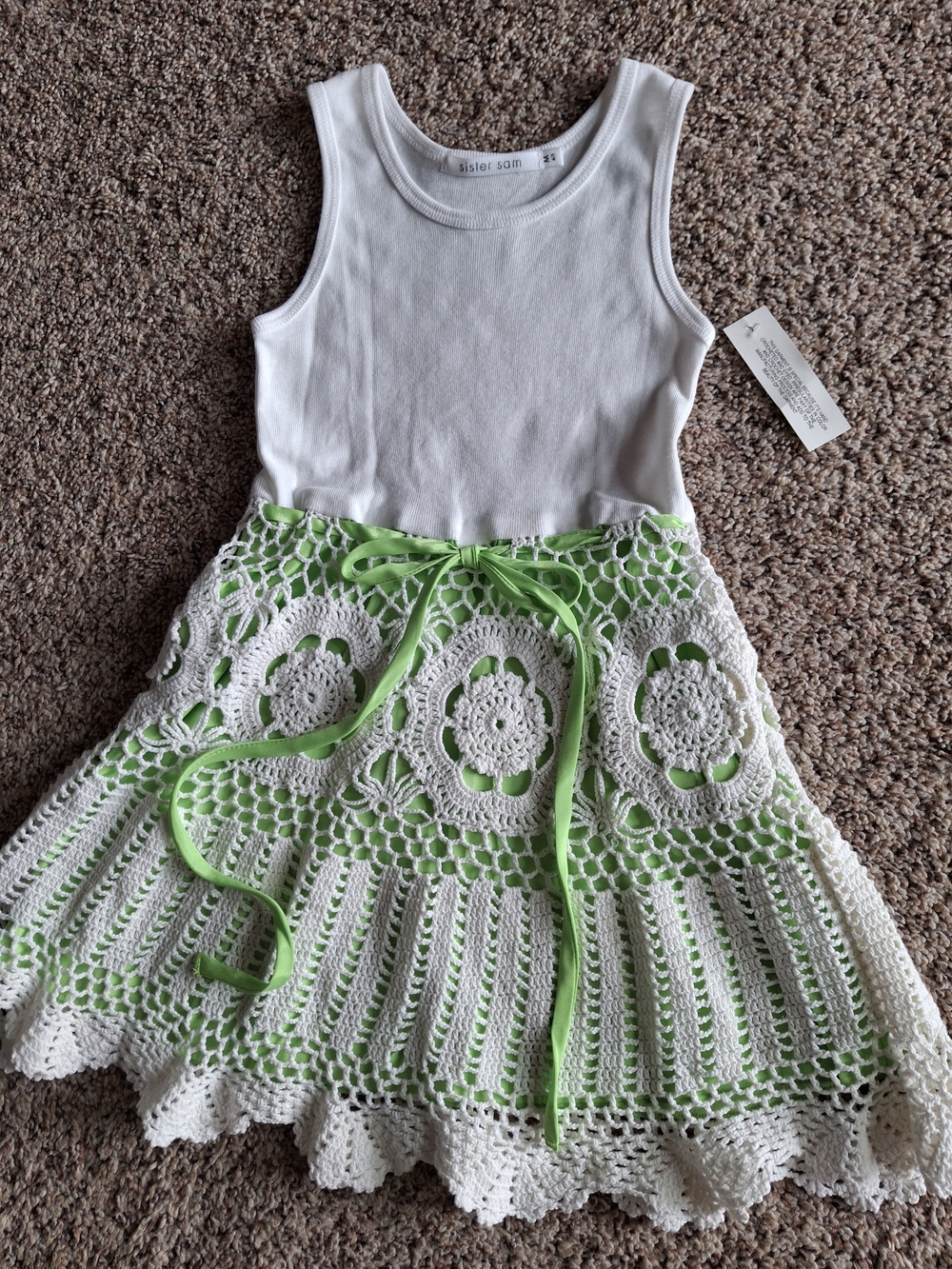 White & Lime Crochet Skirt Casual Dress for Kids